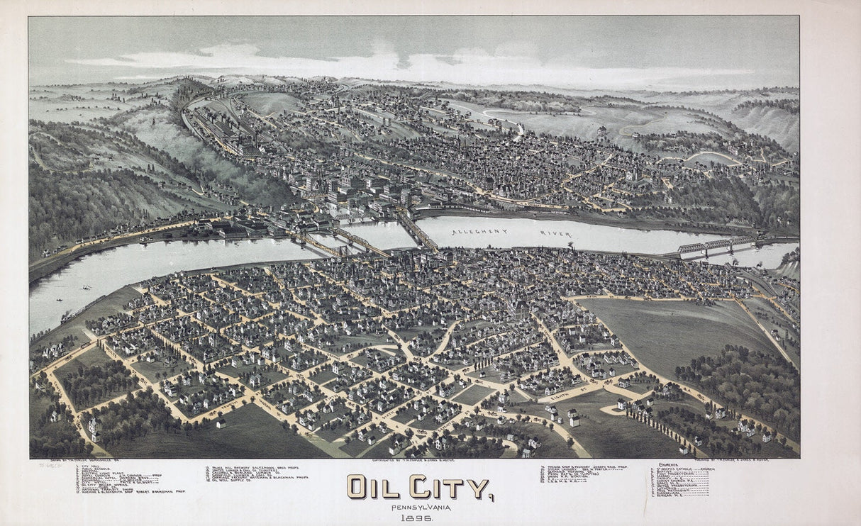 1896 Panoramic Map of Oil City Pennsylvania