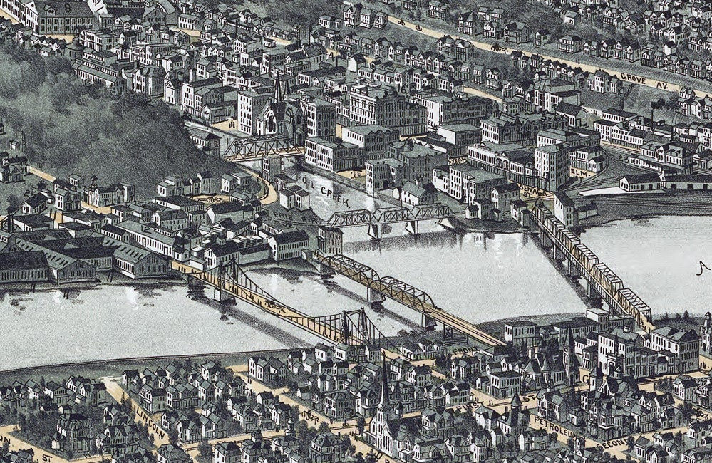 1896 Panoramic Map of Oil City Pennsylvania