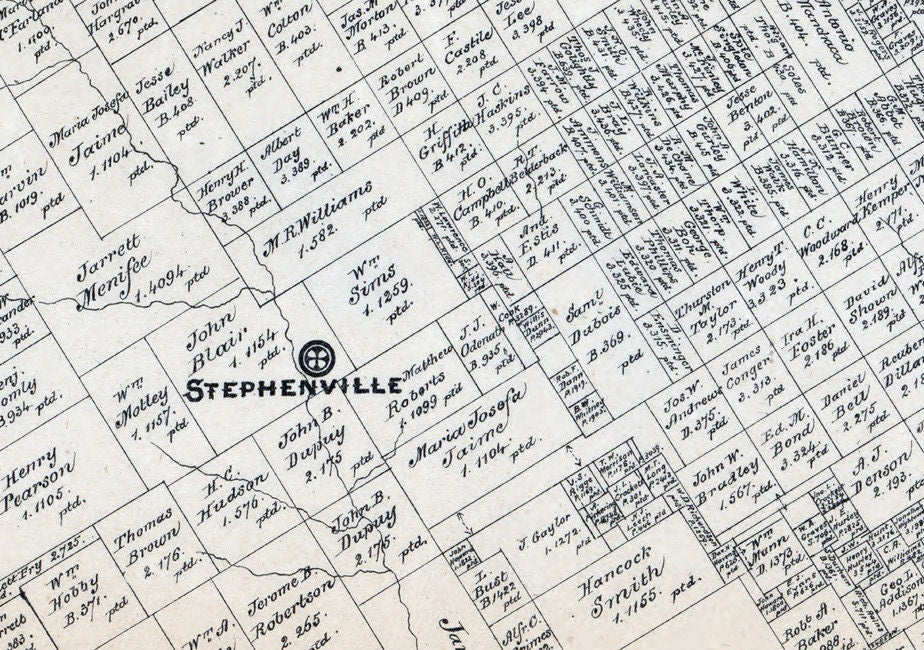 1879 Farm Line Map of Erath County Texas