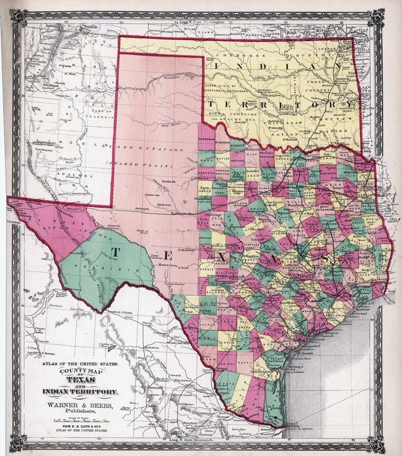 1875 Map of the State of Texas