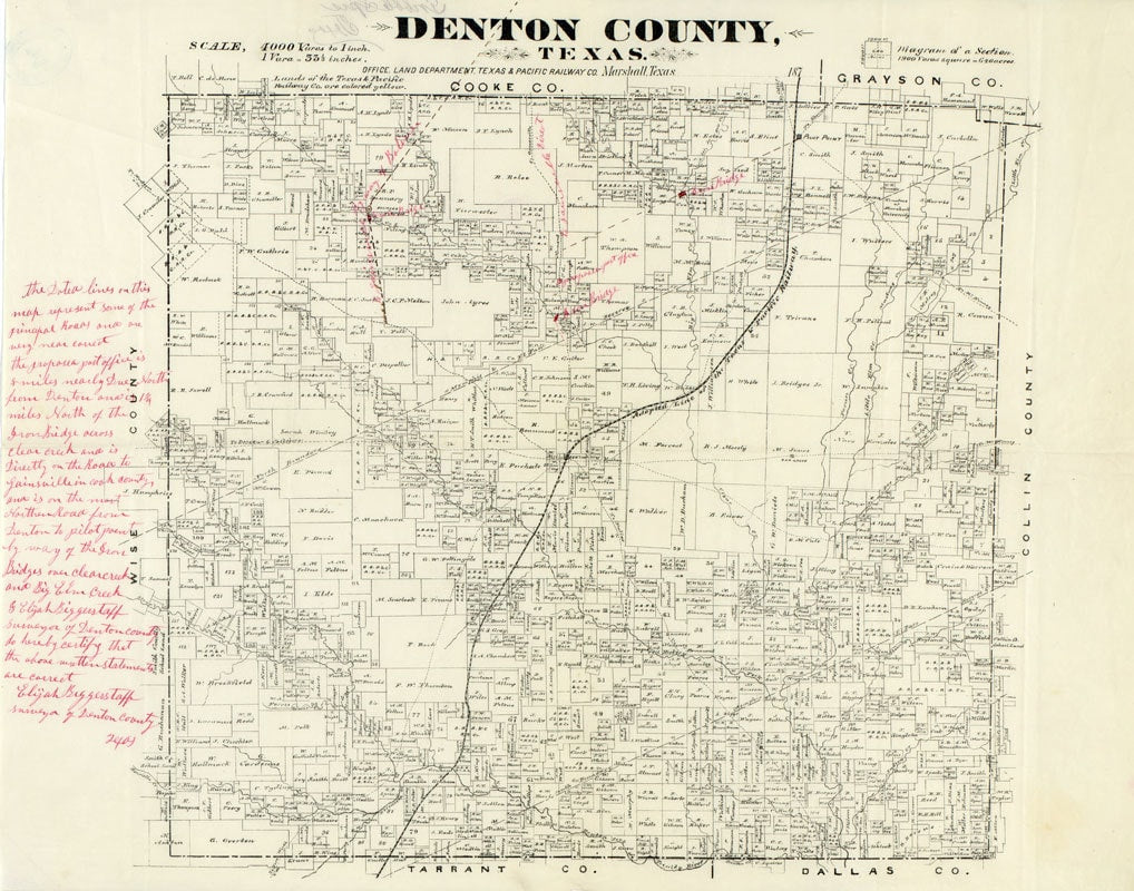 1870 Map of Denton County Texas