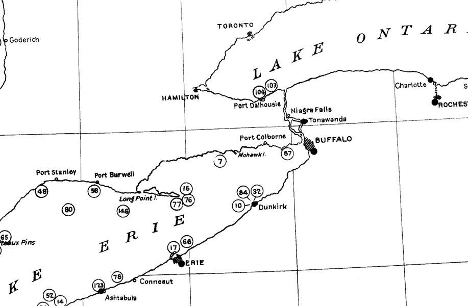 1891 Nautical Map Chart of Ship Wrecks in the Great Lakes Region