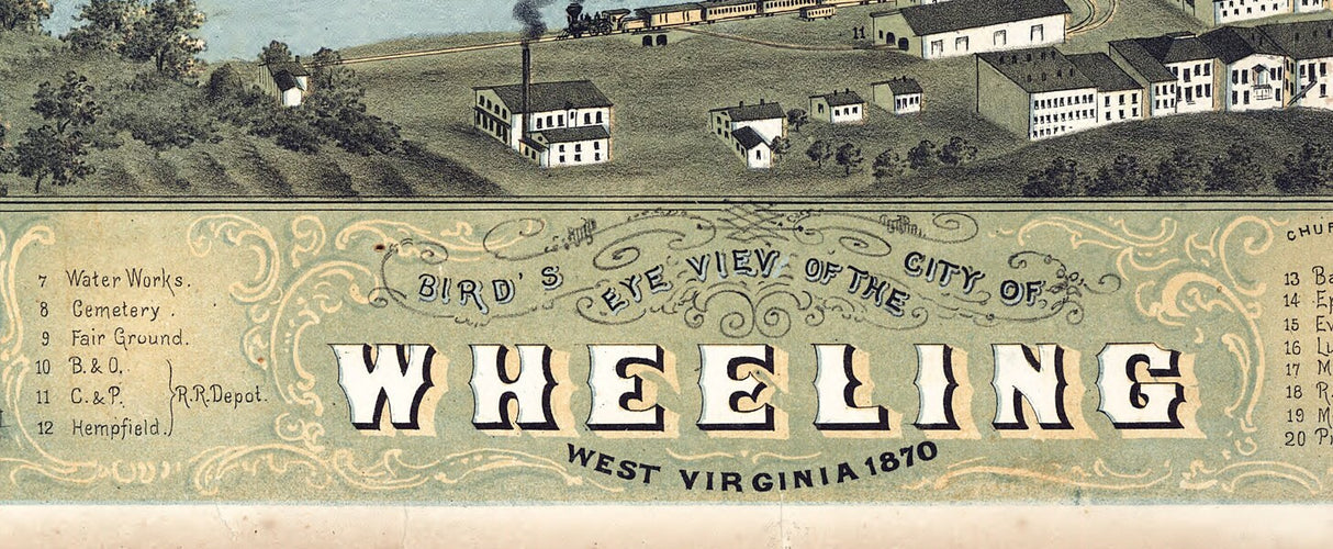 1870 Panoramic Map of Wheeling West Virginia