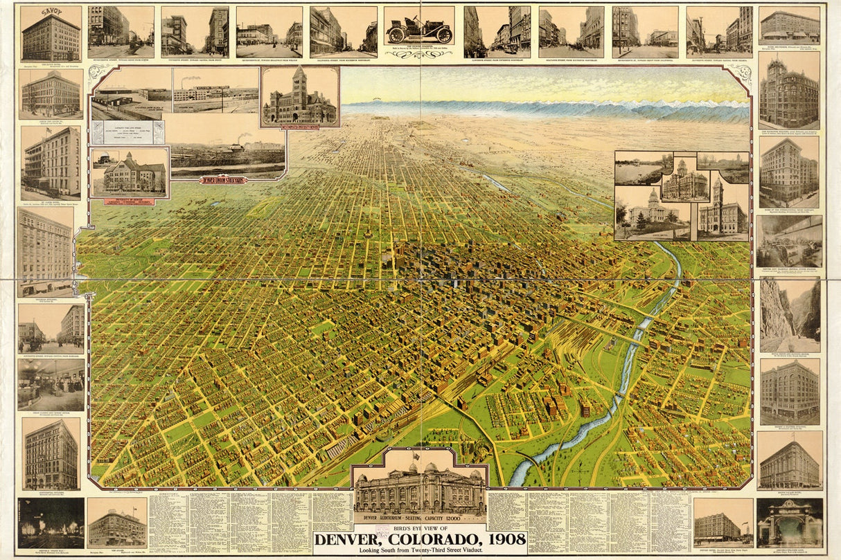 1908 Panoramic Map of Denver Colorado