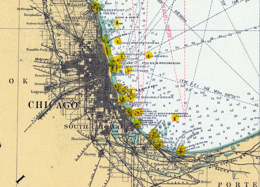 1930 Nautical Map of Lake Michigan