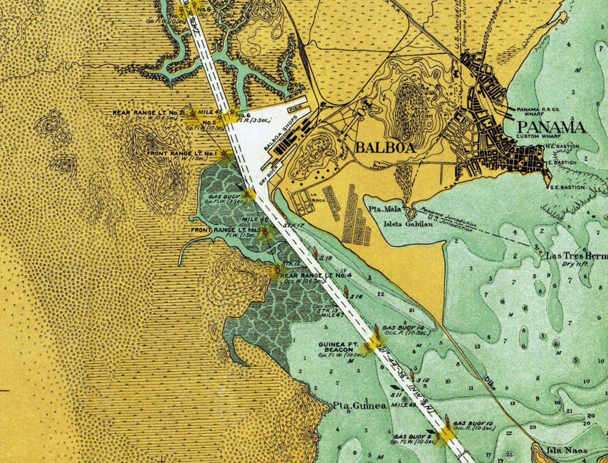 1914 Nautical Map of the Panama Canal