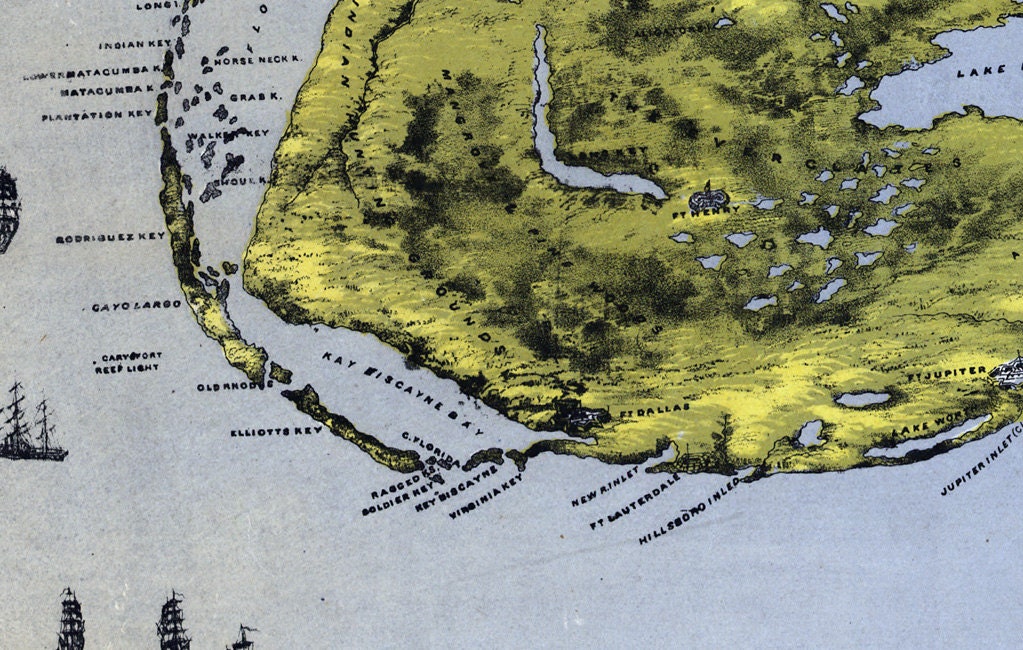 1861 Panoramic Map of Florida by John Bachmann