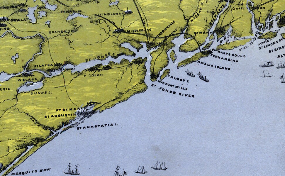 1861 Panoramic Map of Florida by John Bachmann