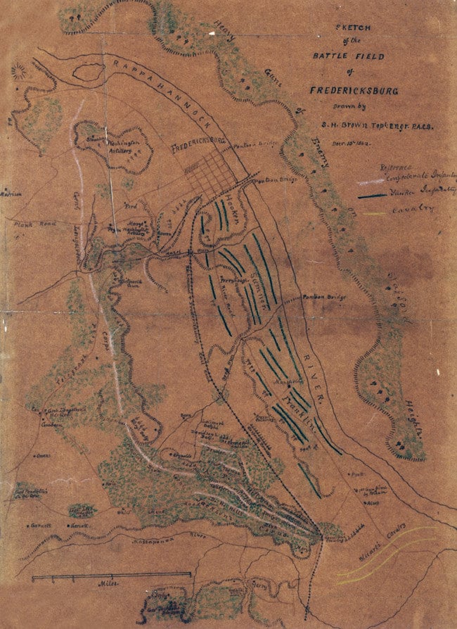 1862 Map of the Fredericksburg Virginia Battle Field