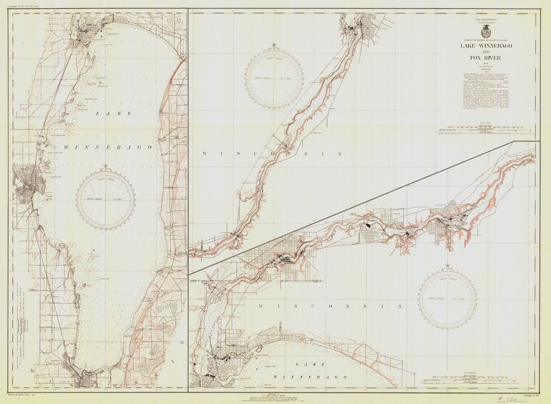 1939 Nautical Map of Lake Winnebago Wisconsin