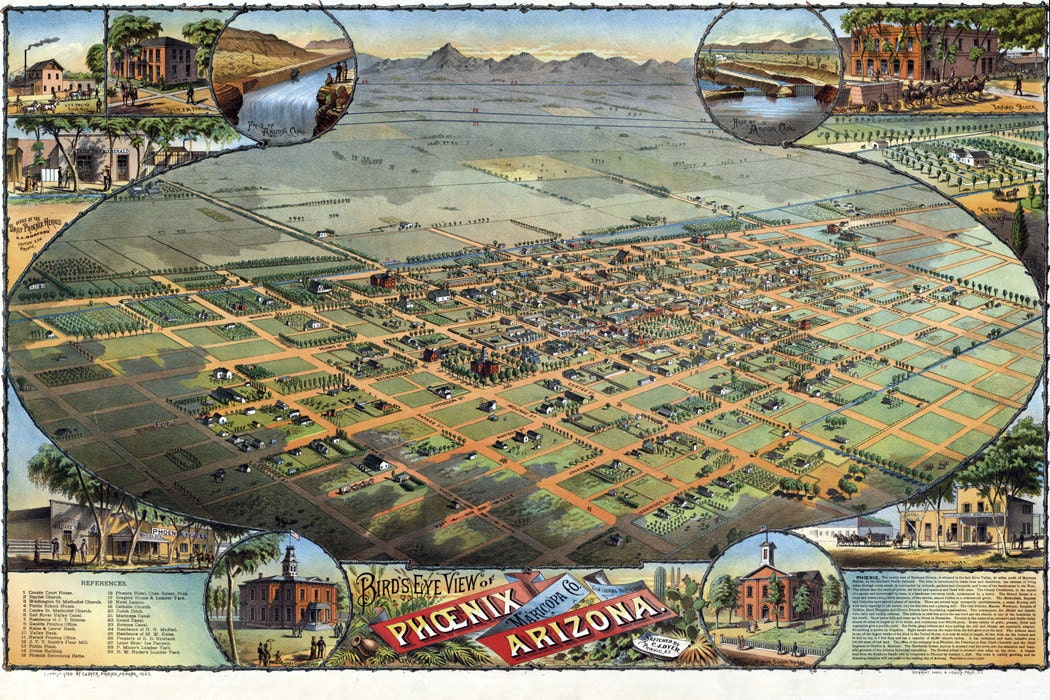1885 Panoramic Map of Phoenix Maricopa County Arizona
