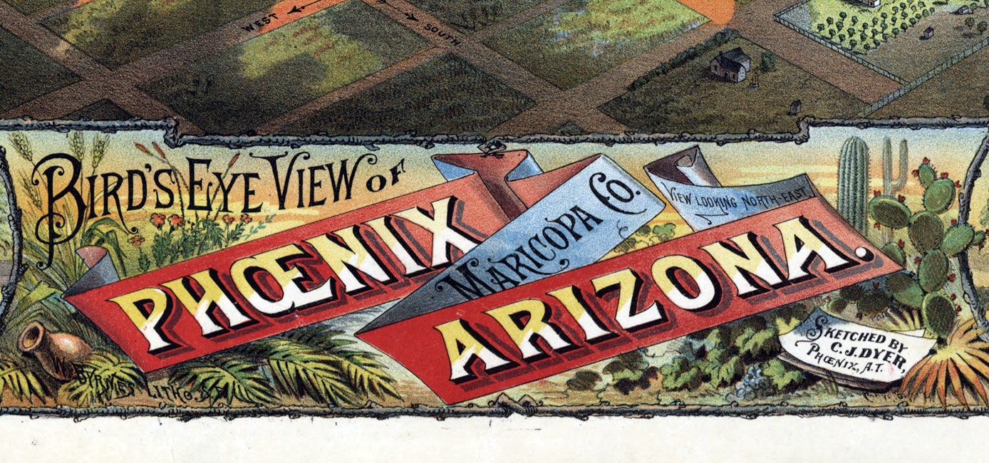 1885 Panoramic Map of Phoenix Maricopa County Arizona