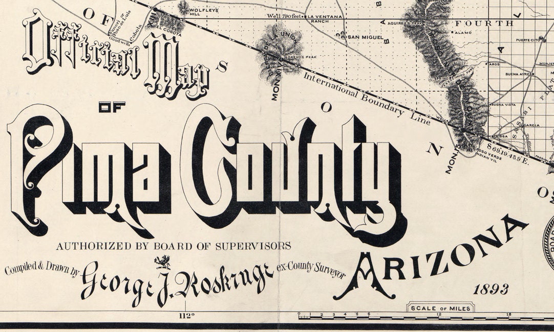 1893 Map of Pima County Arizona