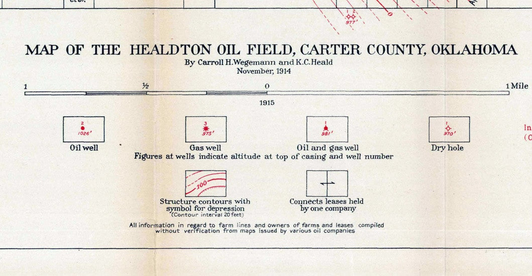 1914 Map of the Healdton Oil Field Carter County Oklahoma Gas & Oil Wells