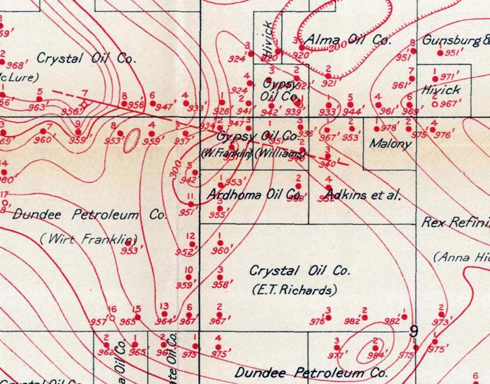 1914 Map of the Healdton Oil Field Carter County Oklahoma Gas & Oil Wells