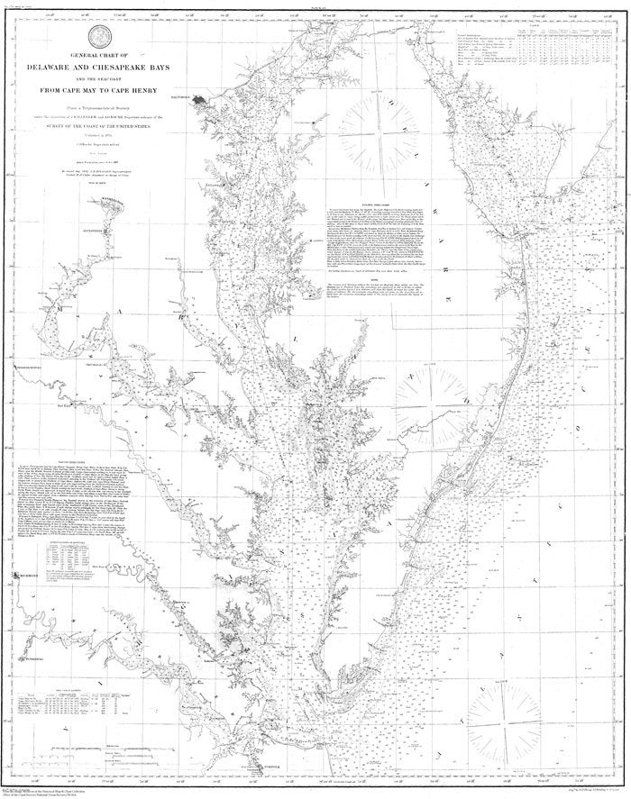 1855 Nautical Chart Map of the Chesapeake and Delaware Bays