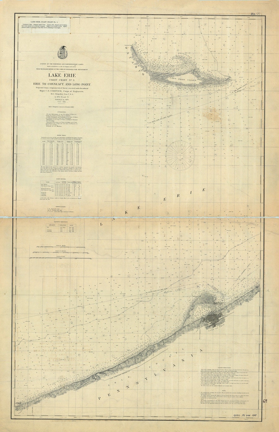 1892 Nautical Map of Presque Isle Erie to Long Point Erie County Pa