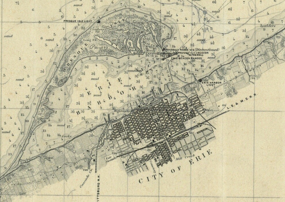 1892 Nautical Map of Presque Isle Erie to Long Point Erie County Pa