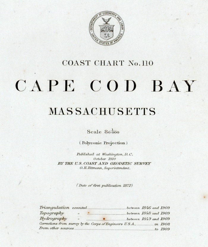 1910 Nautical Chart Map of Cape Cod Bay Massachusetts