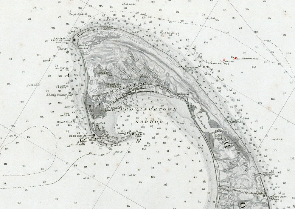 1910 Nautical Chart Map of Cape Cod Bay Massachusetts