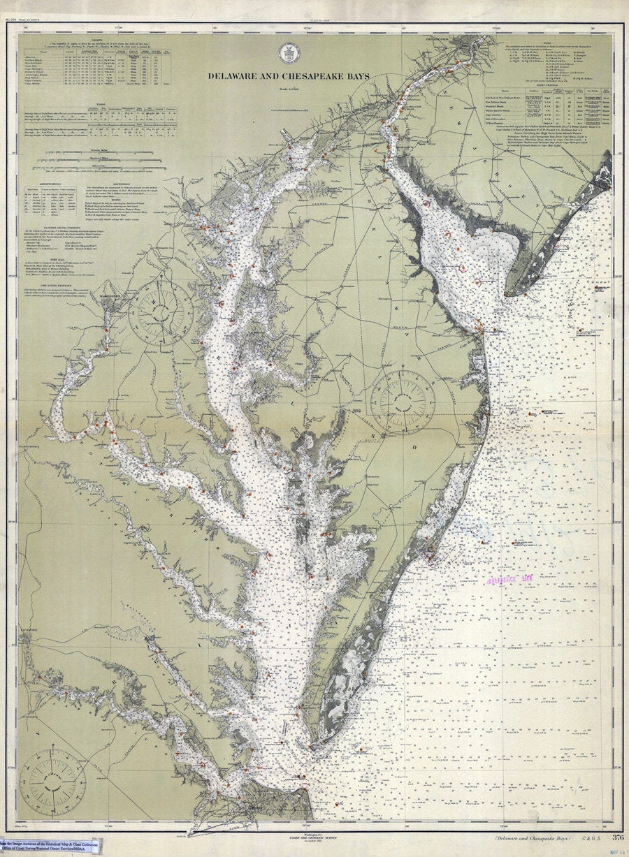 1912 Nautical Chart of the Delaware and Chesapeake Bay