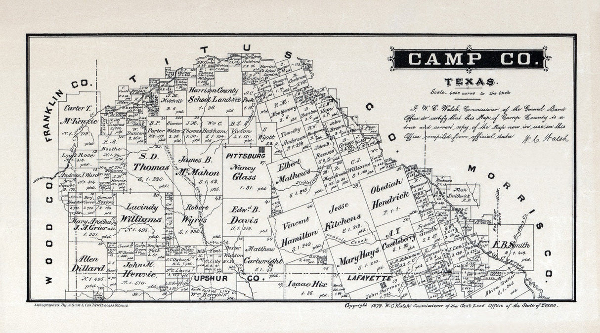 1879 Farm Line Map of Camp County Texas