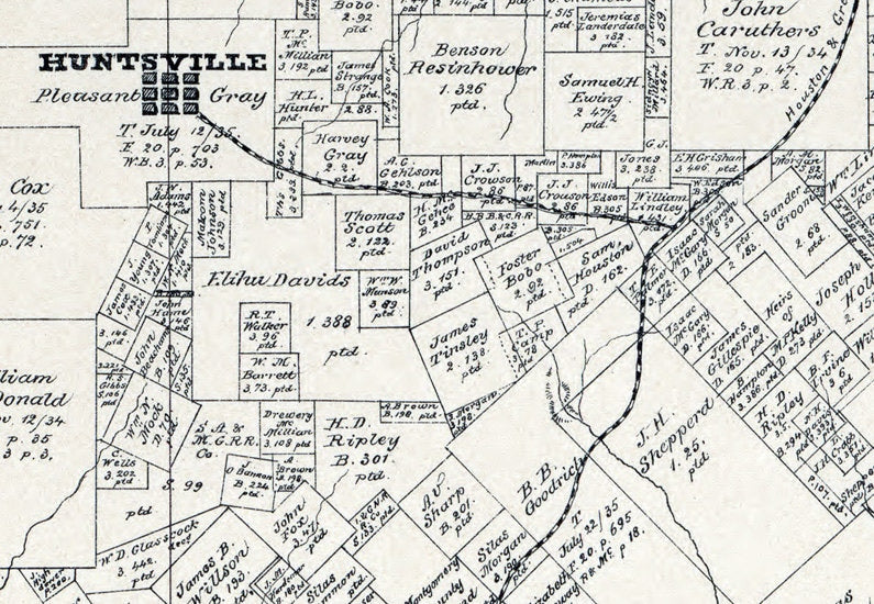 1879 Farm Line Map of Walker County Texas Huntsville