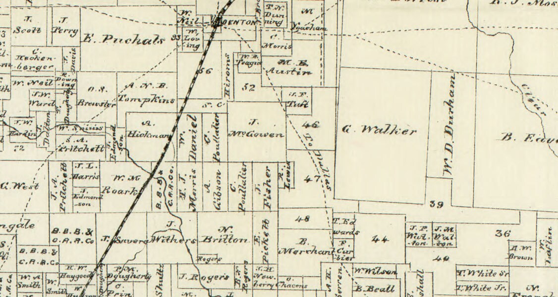 1870 Map of Denton County Texas