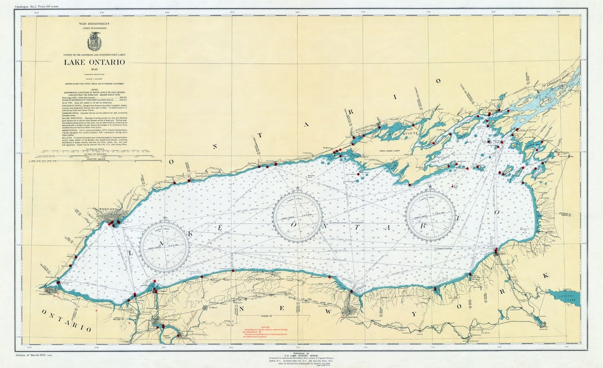 1941 Nautical Map of Lake Ontario