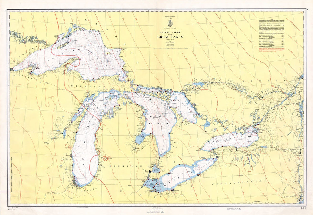 1955 Nautical Map of The Great Lakes
