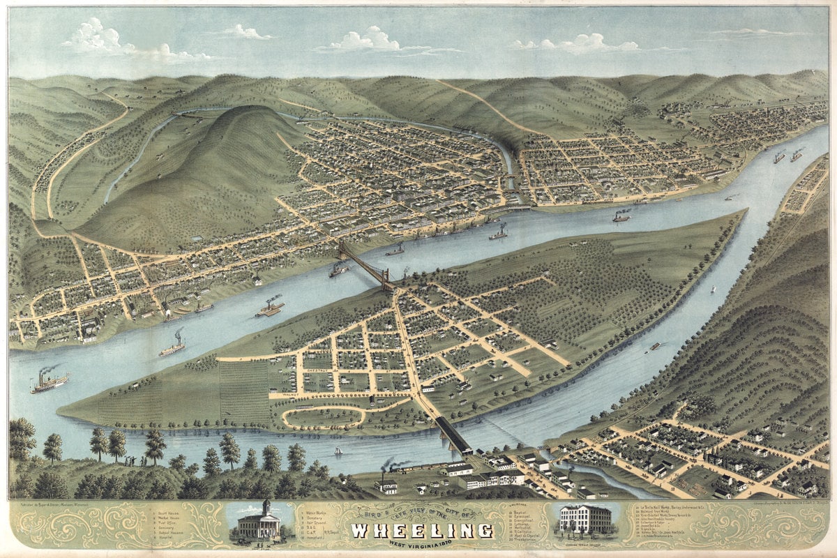 1870 Panoramic Map of Wheeling West Virginia