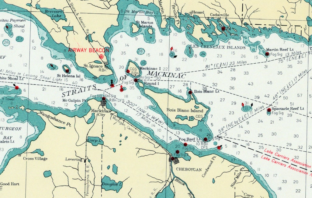 1940 Nautical Map of Lake Huron and Georgian Bay