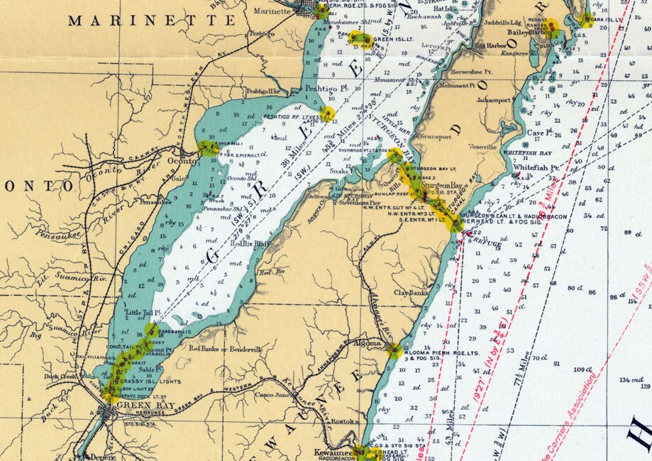 1930 Nautical Map of Lake Michigan
