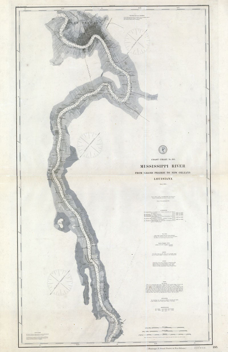 1897 Map of Mississippi River Grand Prairie to New Orleans