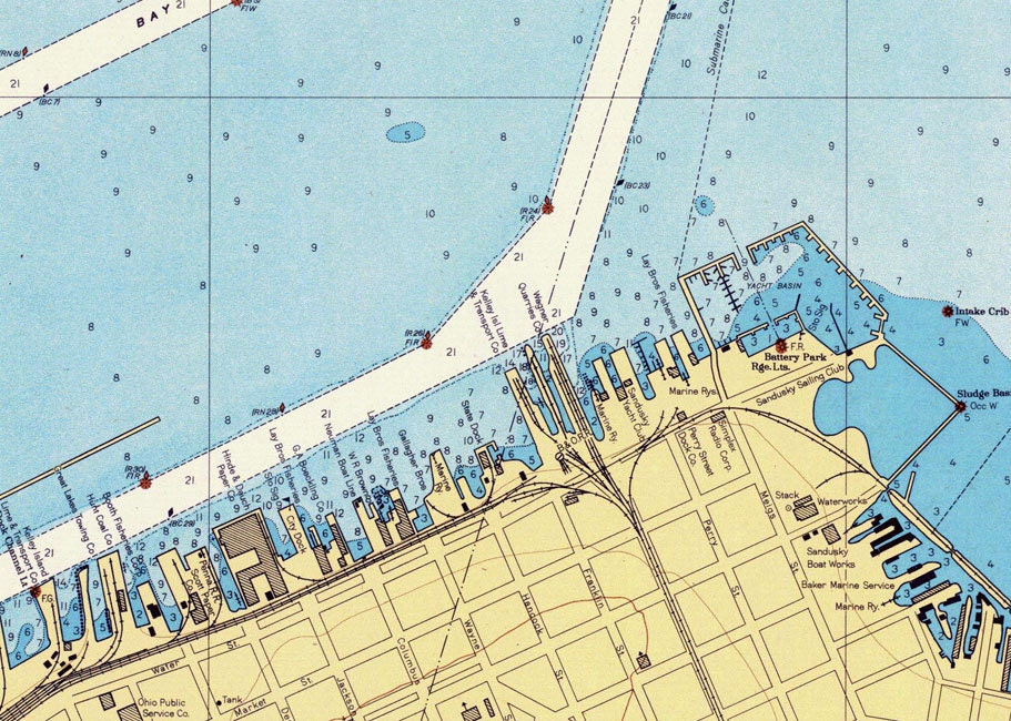 1946 Nautical Map of Sandusky Harbor Ohio Lake Erie