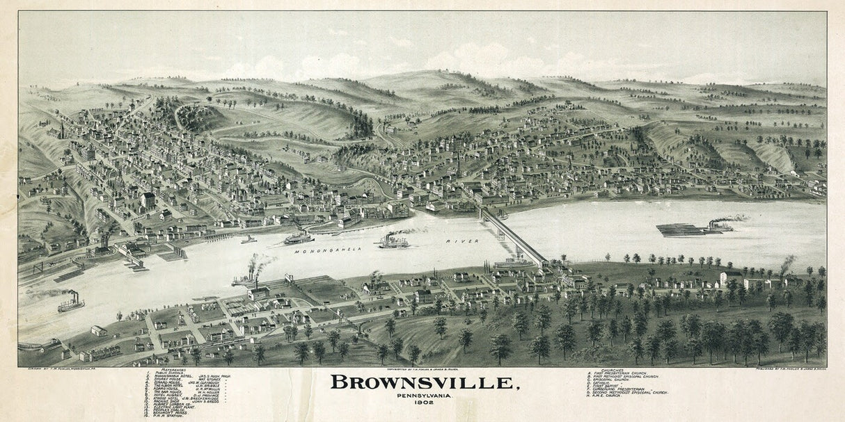 1902 Aerial Map of Brownsville Pennsylvania