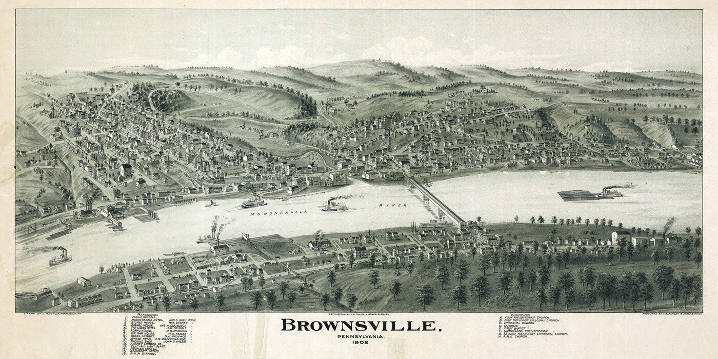 1902 Aerial Map of Brownsville Pennsylvania