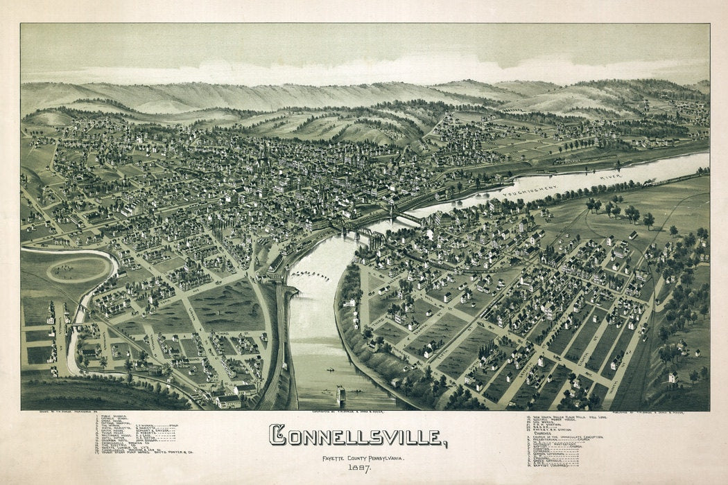 1897 Panoramic Map of Connellsville Fayette County Pennsylvania