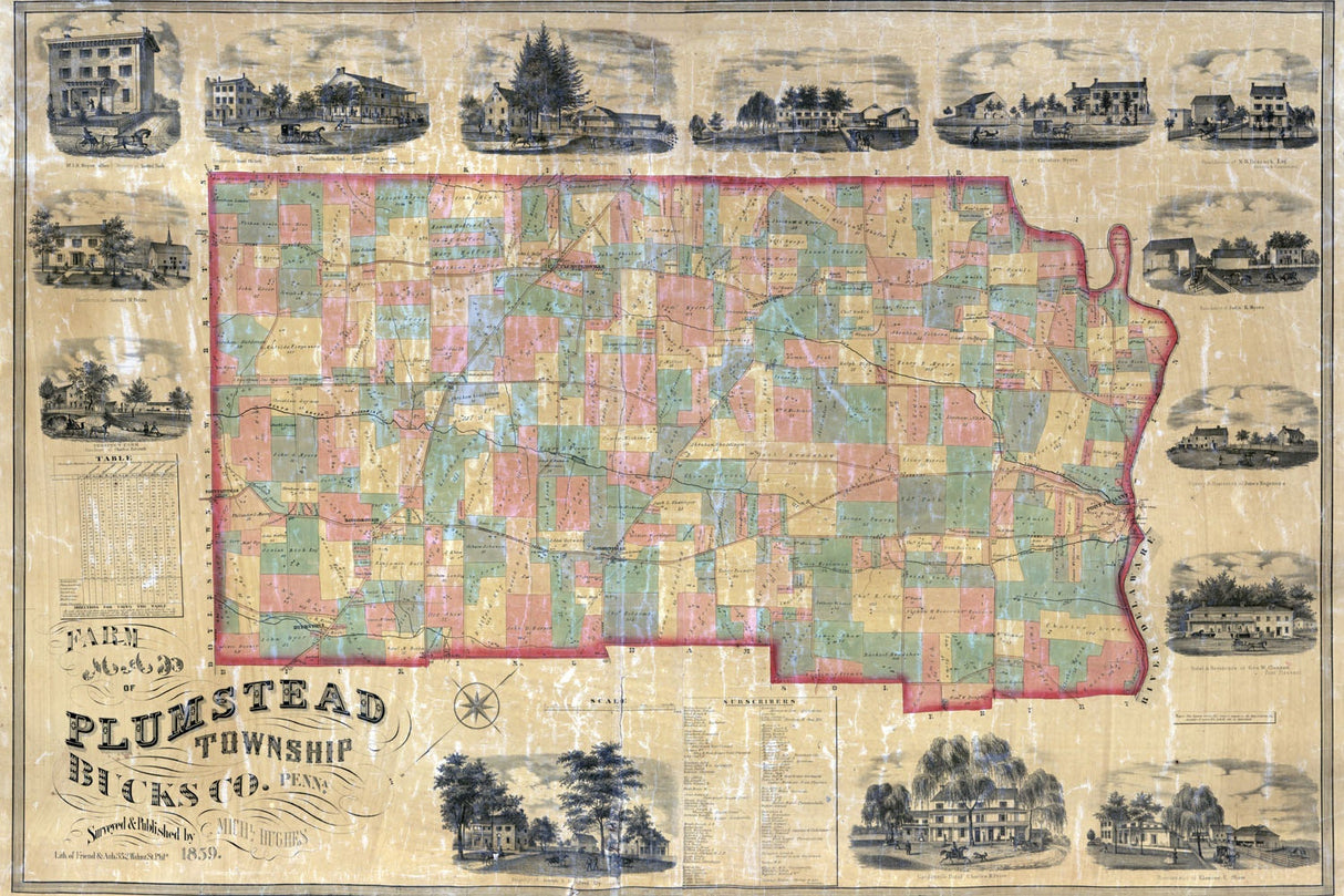 1859 Farm Line Map of Plumstead Township Bucks County Pa