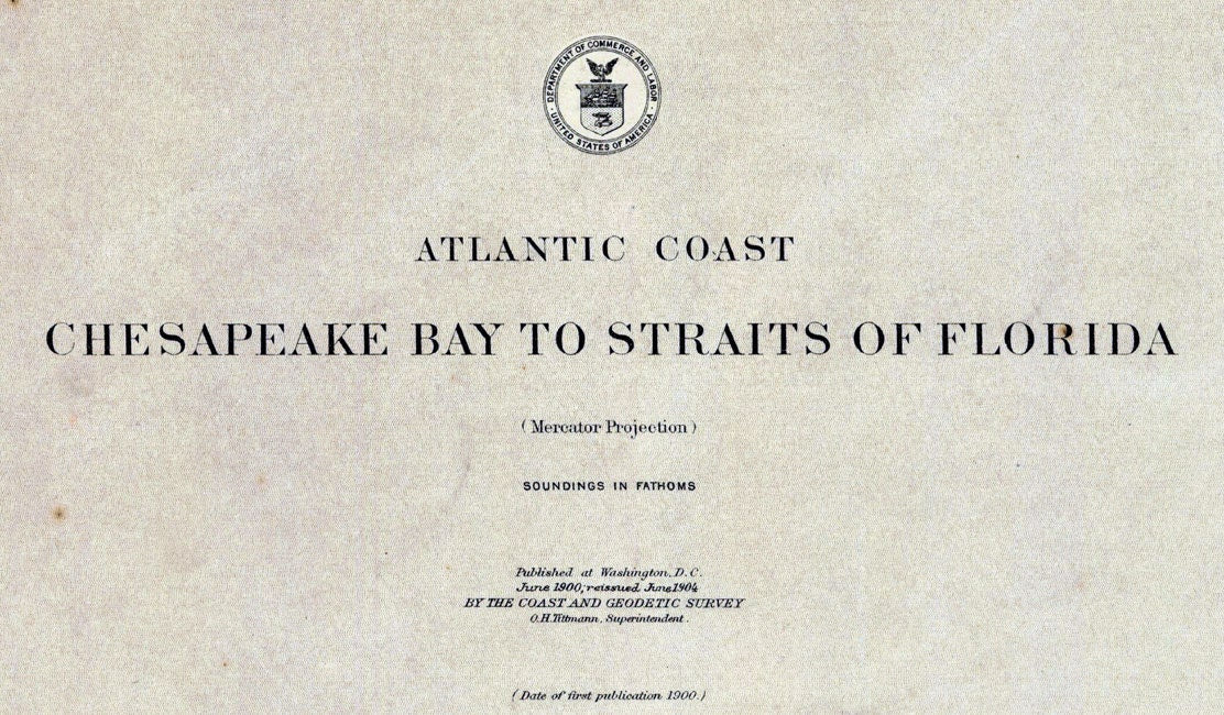 1904 Nautical Map of the Chesapeake Bay to Straits of Florida