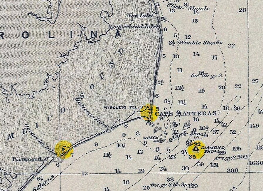 1906 Nautical Map of Cape Sable to Cape Hatteras