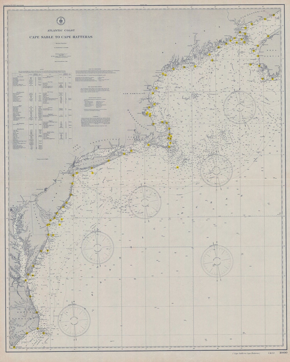 1906 Nautical Map of Cape Sable to Cape Hatteras