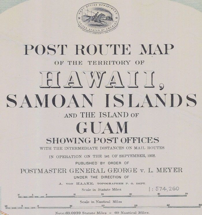 1908 Map of Hawaii Samoan Islands and Island of Guam