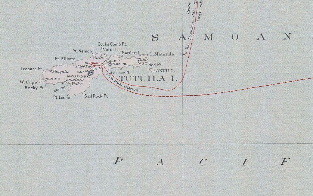 1908 Map of Hawaii Samoan Islands and Island of Guam
