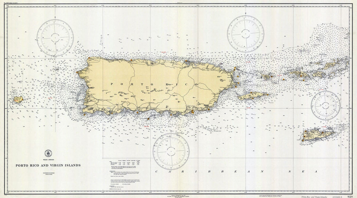 1931 Nautical Map of Porto Rico and Virgin Islands