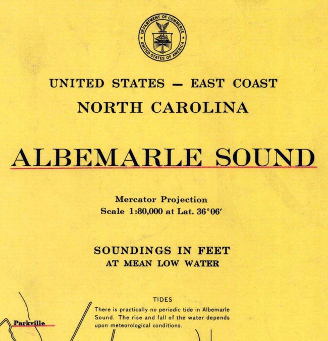 1961 Nautical Map of Albemarle Sound Cape Hatteras NC