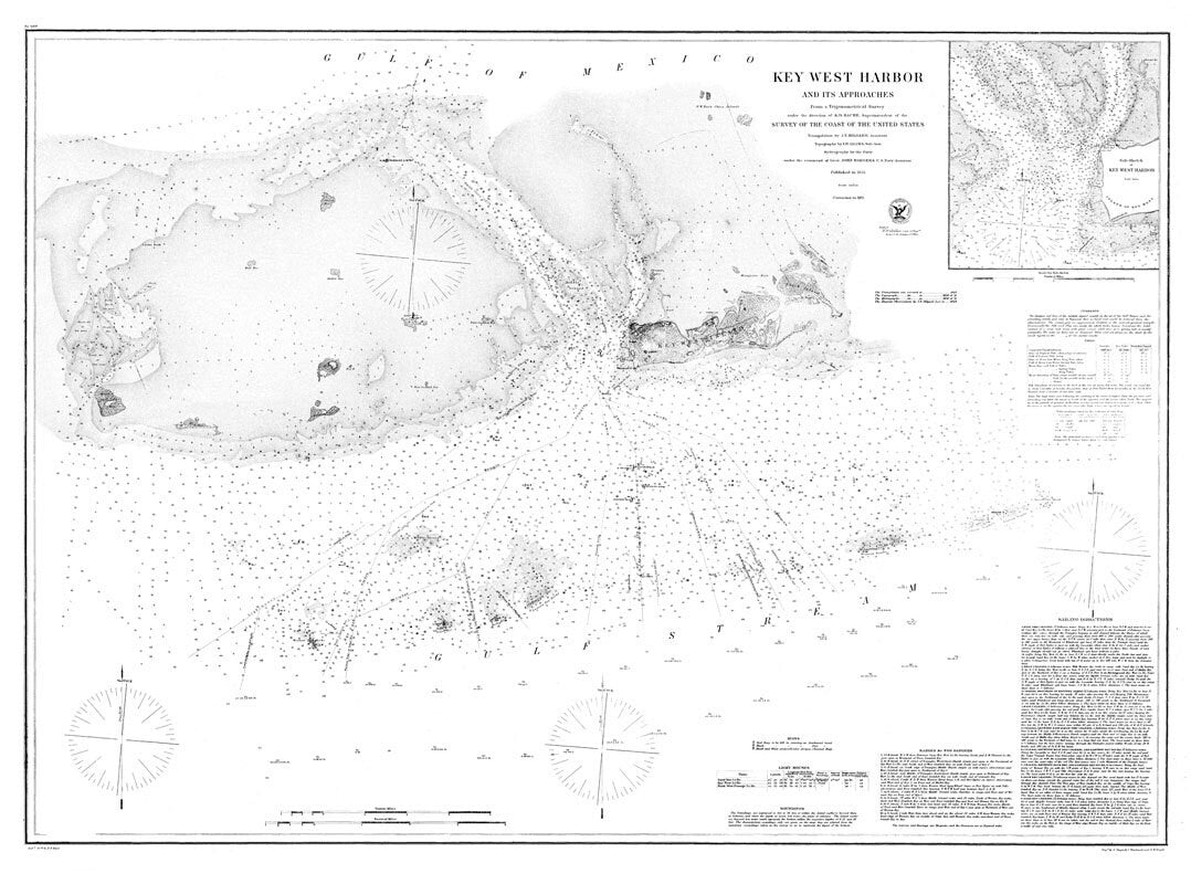 1871 Nautical Map of Key West Harbor Florida
