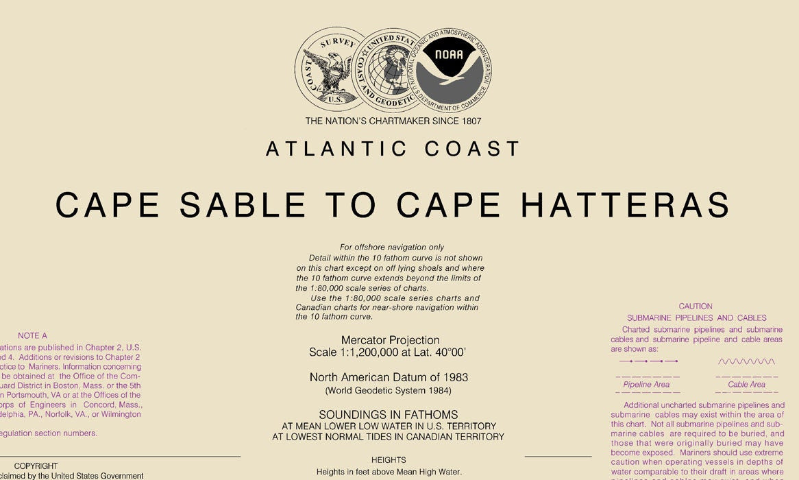 2015 Nautical Map of Cape Sable to Cape Hatteras