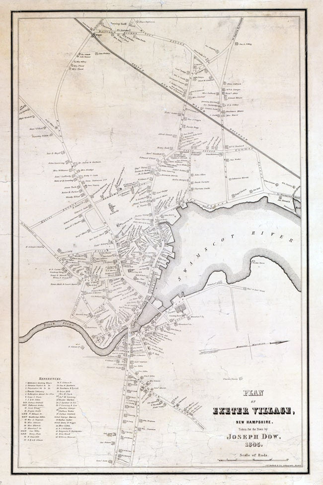 1845 Map of Exeter Village New Hampshire