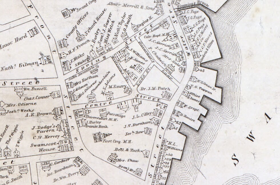 1845 Map of Exeter Village New Hampshire